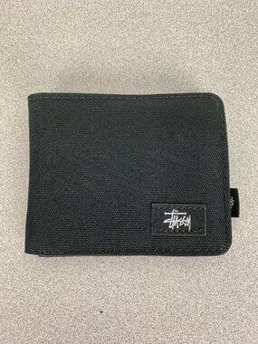 Stussy Black Canvas Bifold Wallet with Button Pouch